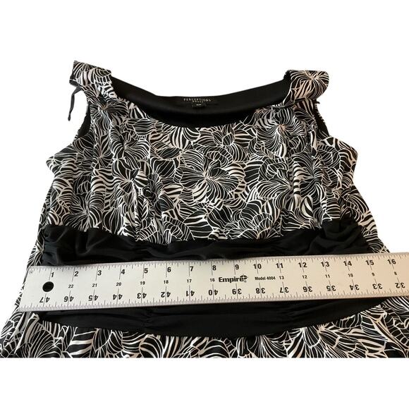 Perceptions Women's 16W Black White Dress Floral Print Scoop Neck Sleeveless - Picture 5 of 15